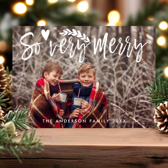 So Very Merry Brush Script Modern Christmas Photo Holiday Card (Creator Uploaded)