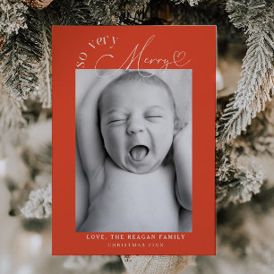 So Very Merry Christmas Retro Red Birth  Announcement