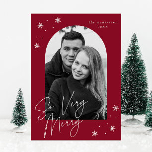 So Very Merry Cranberry Arch Frame Photo Holiday Card