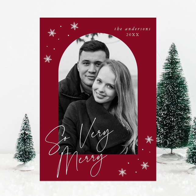 So Very Merry Cranberry Arch Frame Photo Holiday Card (Creator Uploaded)