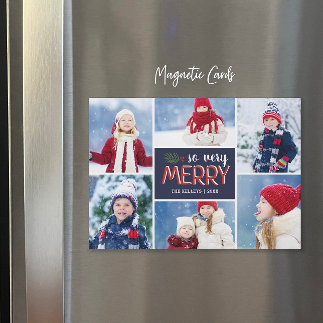 So Very Merry Holiday Photo Collage Magnetic Card (Creator Uploaded)
