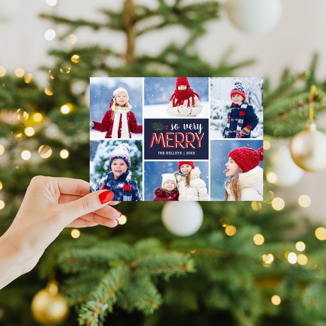So Very Merry Holiday Photo Collage Magnetic Card (Creator Uploaded)