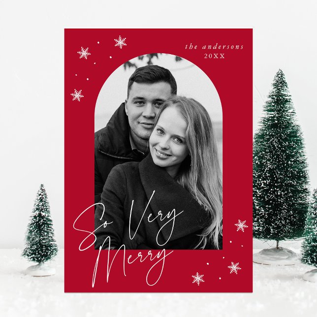 So Very Merry Red Arch Frame Photo Holiday Card (Creator Uploaded)