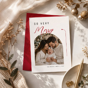 So Very Merry Red Script Family Christmas Photo Holiday Card