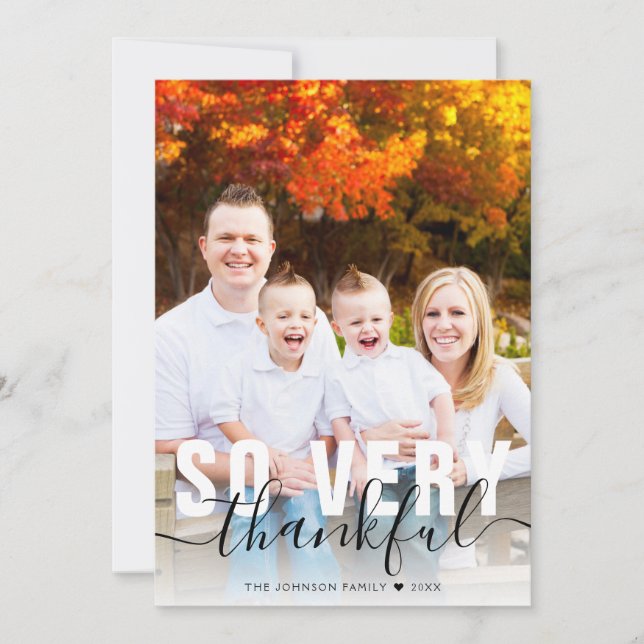 So Very Thankful Photo Family Thanksgiving Holiday Card (Front)