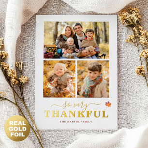 So Very Thankful Thanksgiving Photo Collage Foil Holiday Card