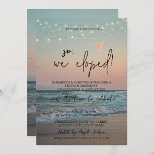 So We Eloped,Beach Sunset Wedding Elopement   Invitation