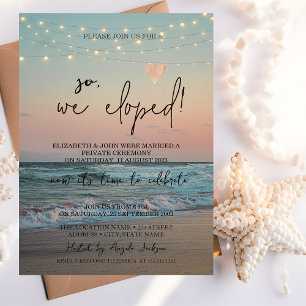 So We Eloped,Beach Sunset Wedding Elopement   Invitation