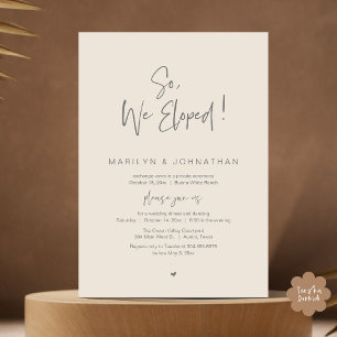 So, We Eloped, Modern Wedding Elopement Dinner Invitation