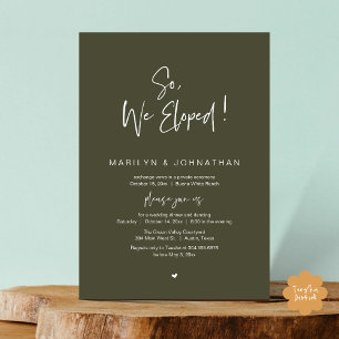 So, We Eloped, Modern Wedding Elopement Dinner Invitation
