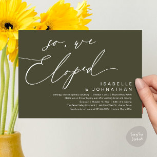 So, We Eloped, Romantic Wedding Dinner Party Invitation