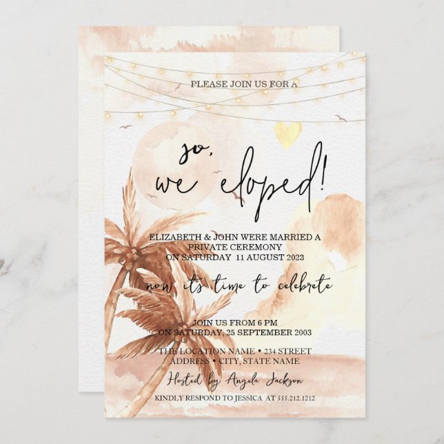 So We Eloped,Rustic Palms Wedding Elopement  Invitation (Front/Back)