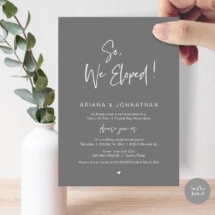 So, We Eloped, Wedding Elopement, in Dark Grey Invitation