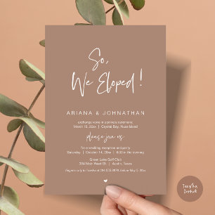 So, We Eloped, Wedding Elopement, in Neutral Taupe Invitation