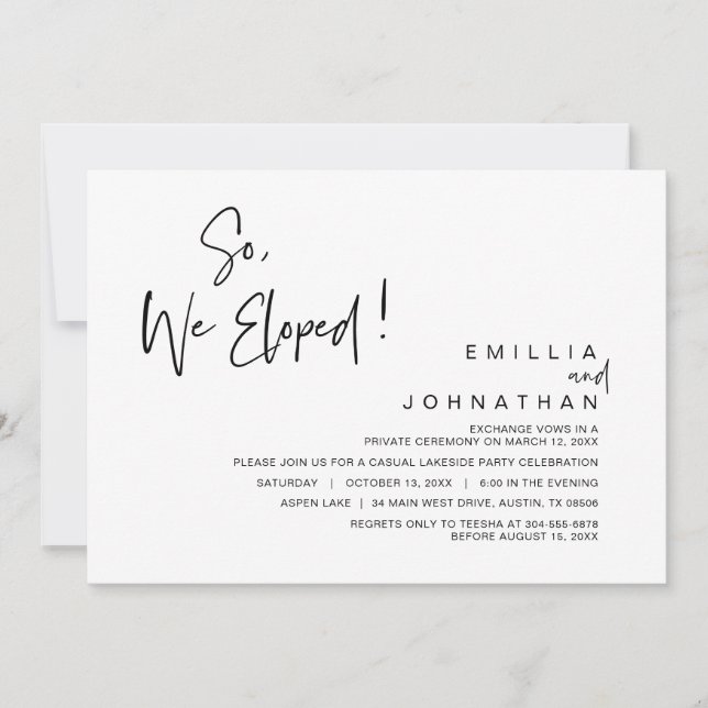 So, We Eloped, Wedding Elopement Party Invitation (Front)