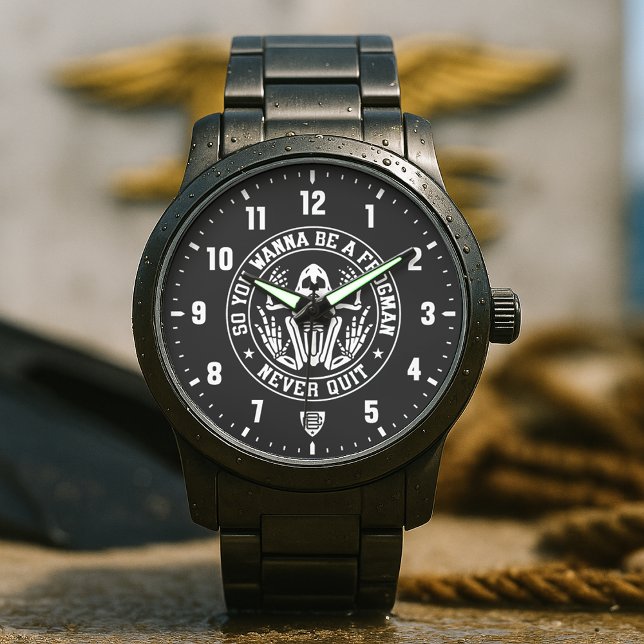 So You Wanna Be A Frogman "NEVER QUIT" Patch Black Watch (So You Wanna Be A Frogman "NEVER QUIT" Black Stainless Steel Watch)