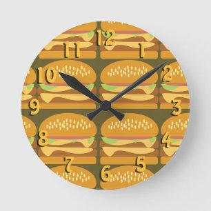 So Yummy Cheeseburger Time Fun Burger Pattern Round Clock