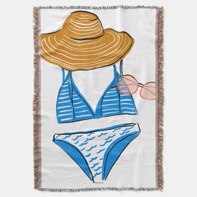 Soak up the Sun - Blue Swimsuit Throw Blanket (Front Vertical)