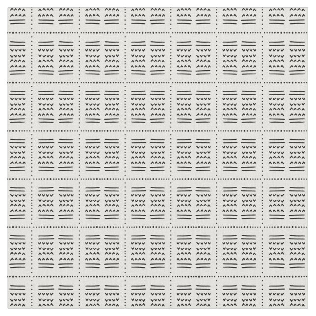 soala mudcloth ethnic arrow lines boho black white fabric (Close Up)