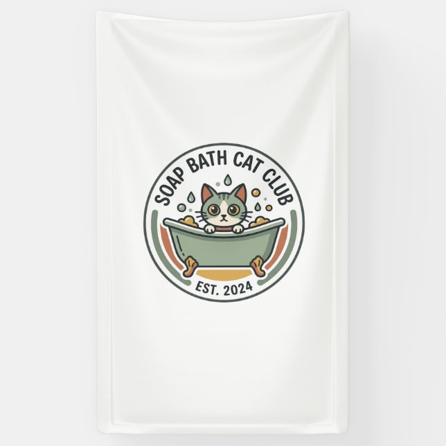 Soap Bath Cat POD Vector Art - Soap Bath Cat Club_ Banner (Vertical)