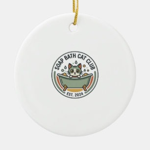 Soap Bath Cat POD Vector Art - Soap Bath Cat Club_ Ceramic Ornament