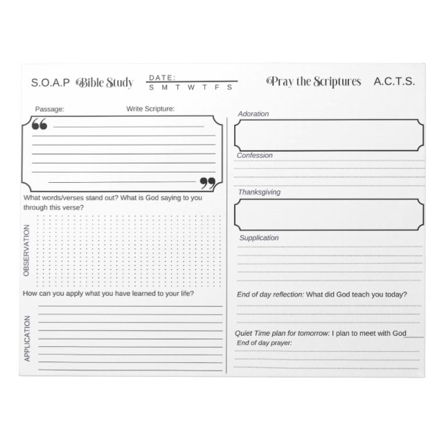 SOAP Bible Study Journal Notepad (Front)