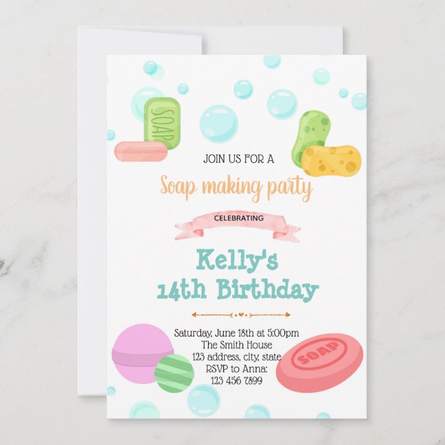 Soap bomb making birthday invitation (Front)