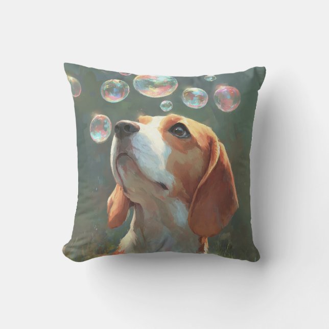 Soap bubbles and Beagle Dogs Cushion (Front)