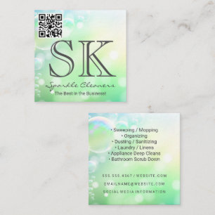 Soap Bubbles Green   QR Scan Label Square Business Card