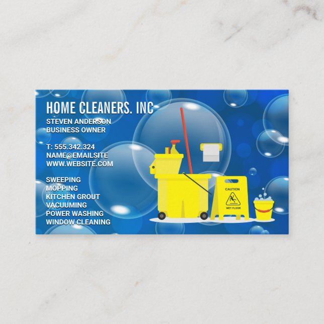Soap Bubbles | Mopping Equipment  Business Card (Front)
