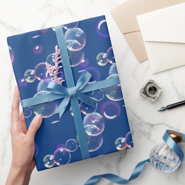Soap Bubbles On Blue Wrapping Paper (Gifting)