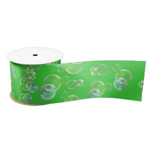 Soap Bubbles On Neon Green Satin Ribbon