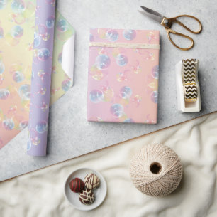 Soap Bubbles On Pastel Rainbow Wrapping Paper