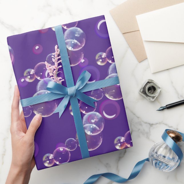 Soap Bubbles On Purple Wrapping Paper (Gifting)