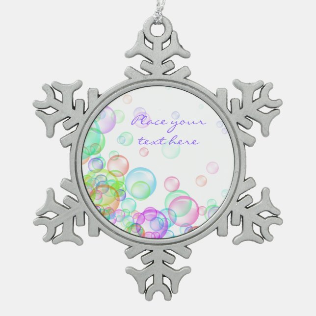 Soap Bubbles Snowflake Pewter Christmas Ornament (Front)