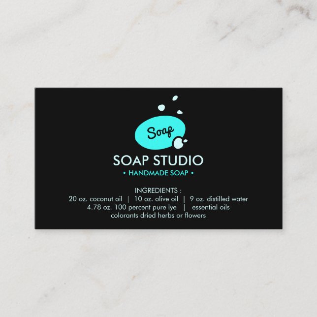 Soap ingredient list business card (Front)