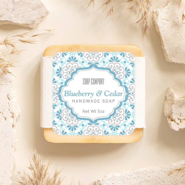 Soap Label | Blue | Floral Mosaic Pattern (Creator Uploaded)