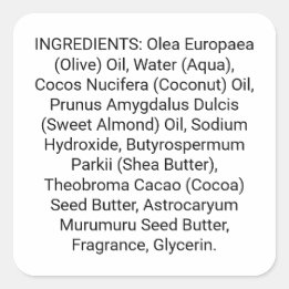 Soap or Skincare Ingredient Listing Product Label