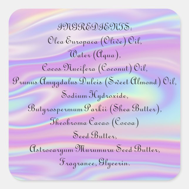 Soap Skincare Ingredient Listing Product Holograph Square Sticker (Front)