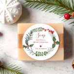 Soap You Have a Merry Christmas Wreath Classic Round Sticker<br><div class="desc">A beautiful watercolor greenery and red berry wreath frames your message on this standout holiday sticker. The label tag has elegant typography,  and there is room to personalise.</div>