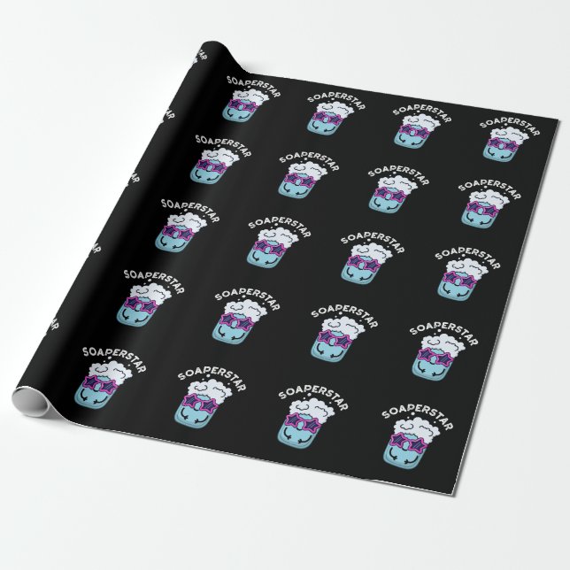 Soaperstar Funny Soap Pun Dark BG Wrapping Paper (Unrolled)