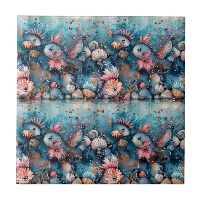 Soapy sea funny fish inhabitants ceramic tile (Front)