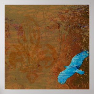 Soar Grunge Blue Vulture  Poster