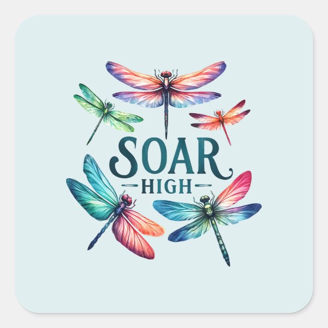 Soar High - Artistic Dragonfly Square Sticker (Front)
