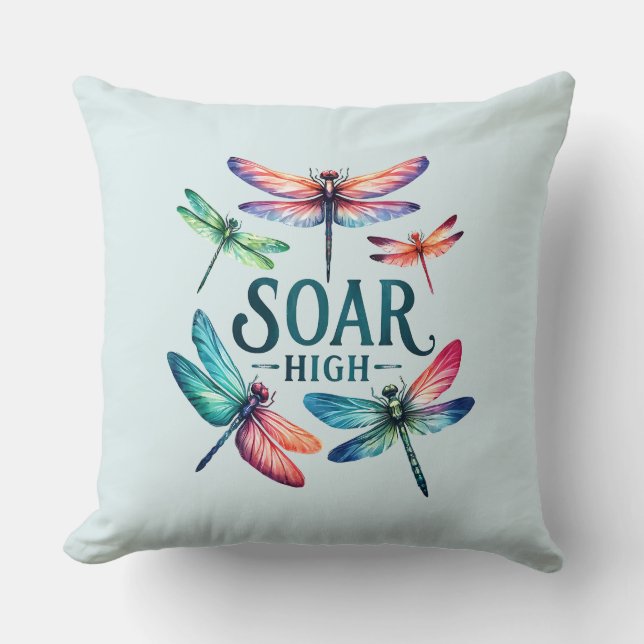 Soar High - Dragonfly Colourful Inspirational Cushion (Front)