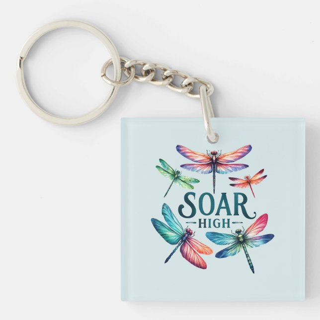 Soar High - Dragonfly Colourful Inspirational Key Ring (Front)