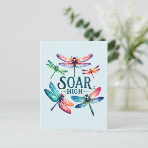 Soar High - Dragonfly Colourful Inspirational Postcard