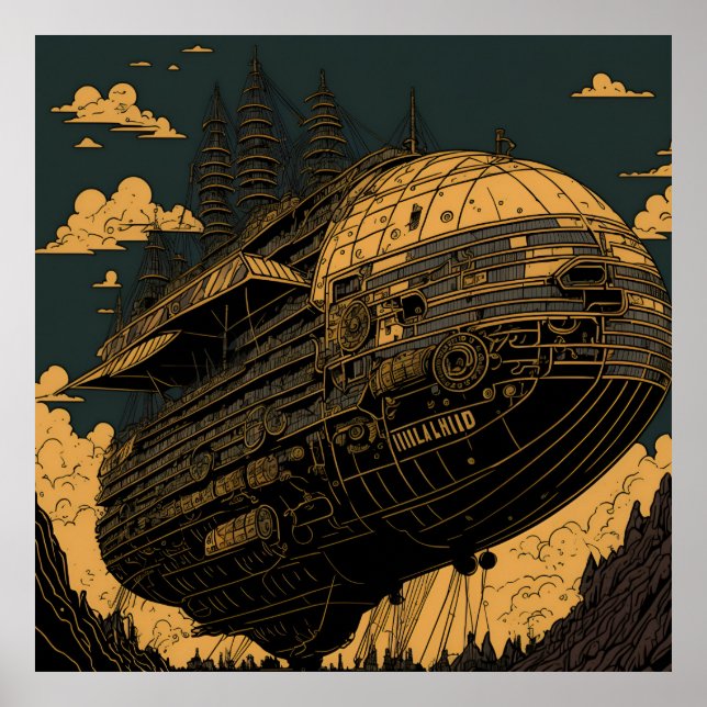 Soar High: Majestic Steampunk Airship Poster (Front)