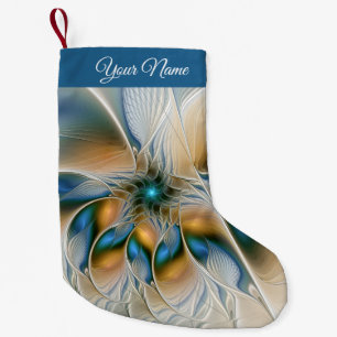 Soaring, Abstract Fantasy Fractal Art W. Blue Name Small Christmas Stocking