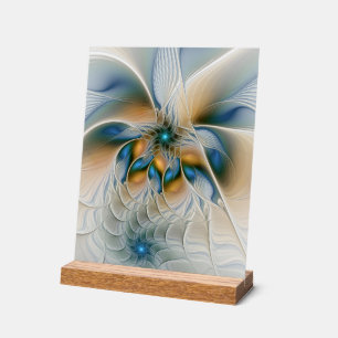 Soaring, Abstract Fantasy Fractal Art With Blue Acrylic Sign